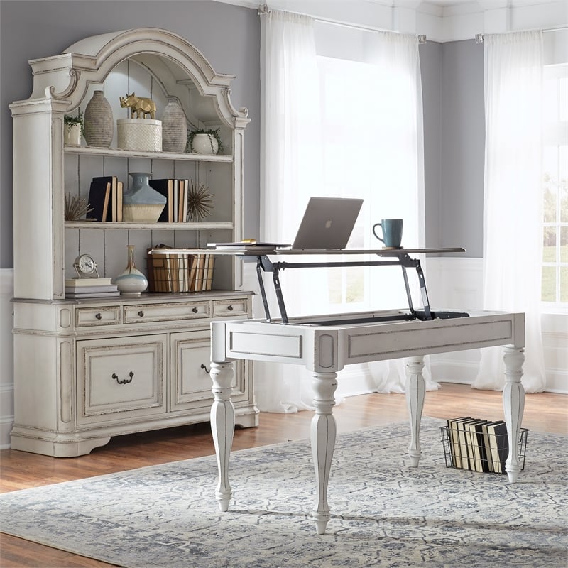 Ashford & Sons White Lift Top Writing Desk with Flip-Down Keyboard Tray