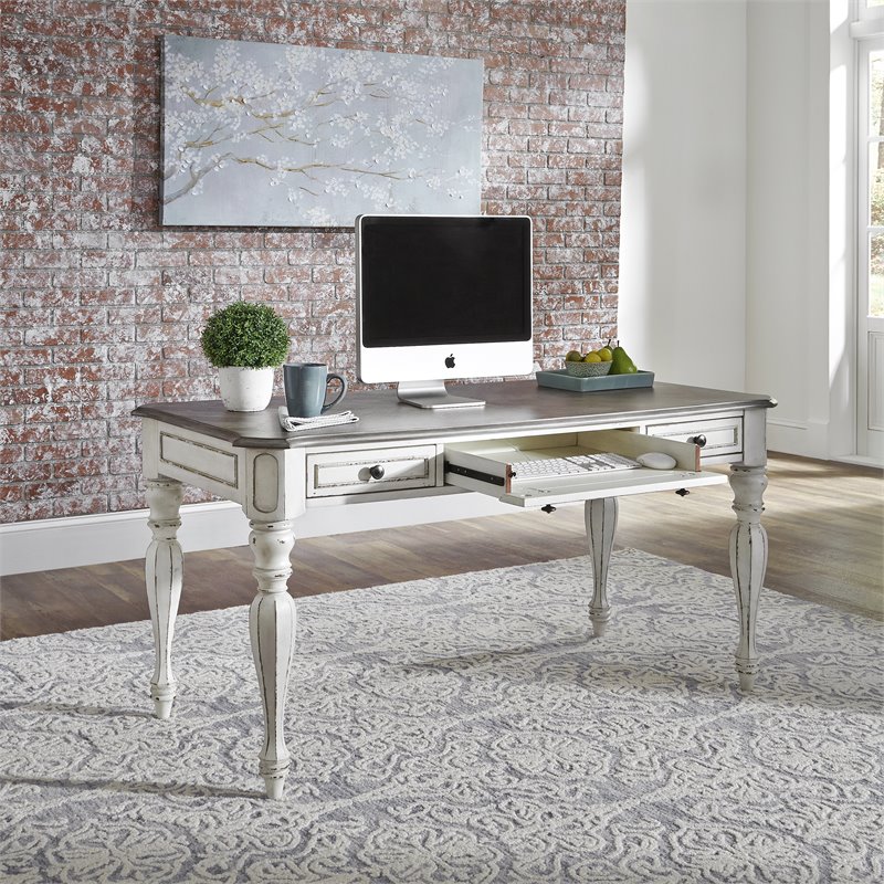 Ashford & Sons White Writing Desk with 3 Drawers & Flip-Down Keyboard Tray