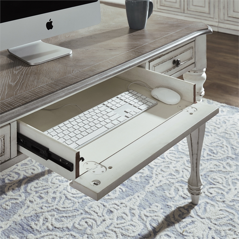 Ashford & Sons White Writing Desk with 3 Drawers & Flip-Down Keyboard Tray