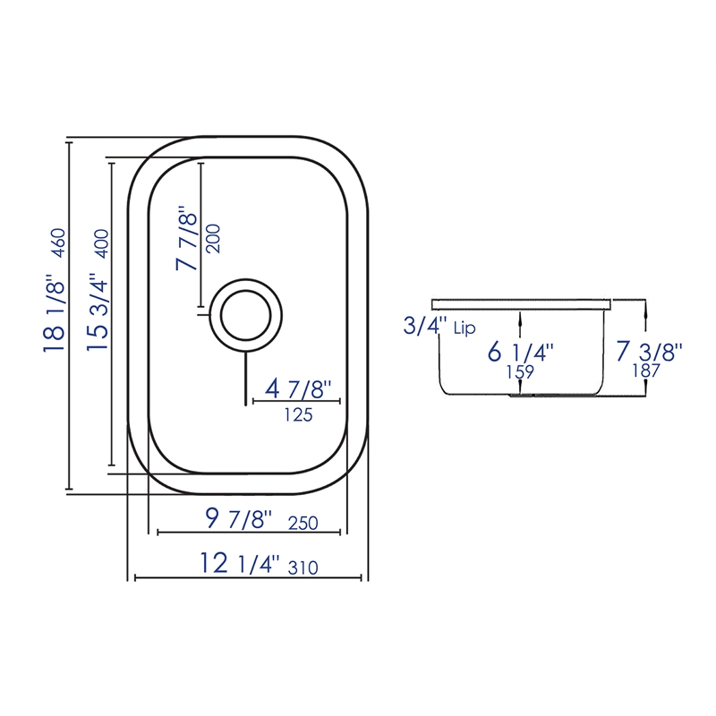 Small Rectangular Fireclay Undermount or Drop In Prep / Bar Sink
