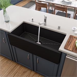 36&quot Black Matte Reversible Smooth / Fluted Single Bowl Fireclay Farm Sink