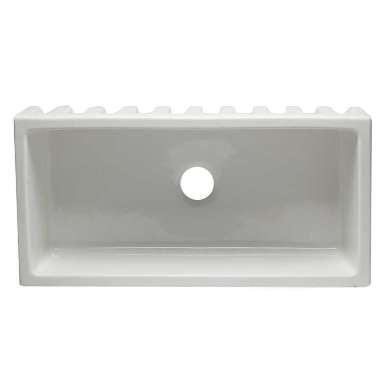 36 inch White Reversible Smooth / Fluted Single Bowl Fireclay Farm Sink