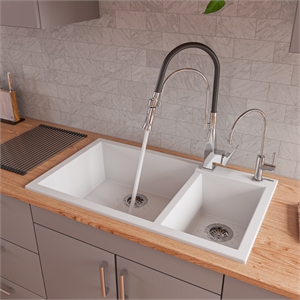 White 34&quot Double Bowl Drop In Granite Composite Kitchen Sink