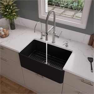 Black Matte Smooth Apron 30&quot x 18&quot Single Bowl Fireclay Farm Sink