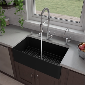 Black Matte Smooth Apron 33&quot x 18&quot Single Bowl Fireclay Farm Sink