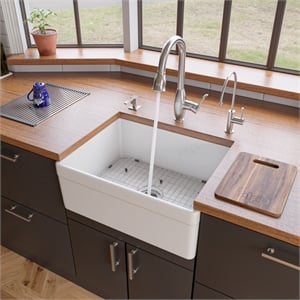 White 26&quot Decorative Lip Apron Single Bowl Fireclay Farmhouse Kitchen Sink