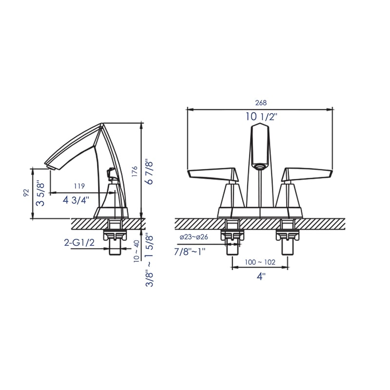 ALFI brand AB1003-BN Brushed Nickel Two-Handle 4'' Centerset Bathroom Faucet
