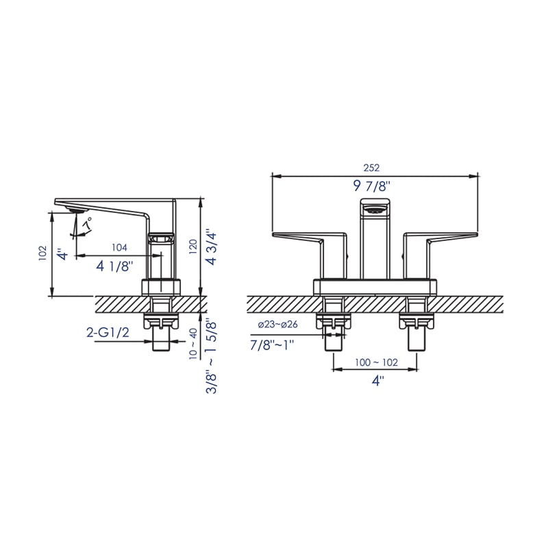 ALFI brand AB1020-PC Polished Chrome Two-Handle 4'' Centerset Bathroom Faucet