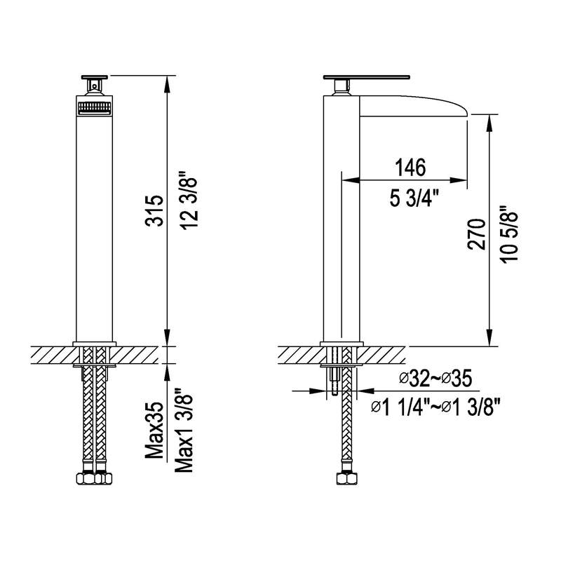 ALFI brand AB1597-BN Brushed Nickel Single Hole Tall Waterfall Bathroom Faucet
