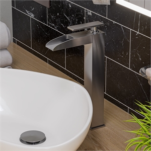 ALFI brand AB1597-BN Brushed Nickel Single Hole Tall Waterfall Bathroom Faucet