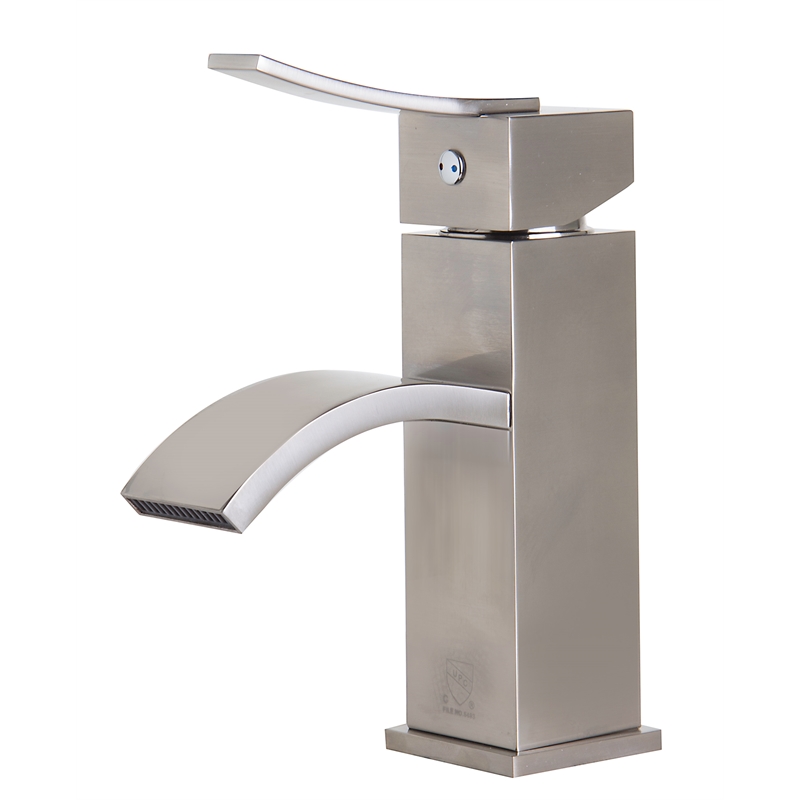 AB1258-BN Brushed Nickel Square Body Curved Spout Single Lever Bathroom Faucet
