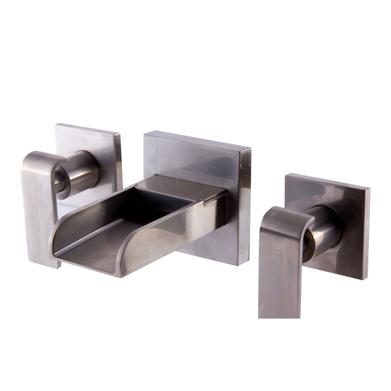 AB1796-BN Gray Brass Widespread Wall Mounted Waterfall Bathroom Faucet