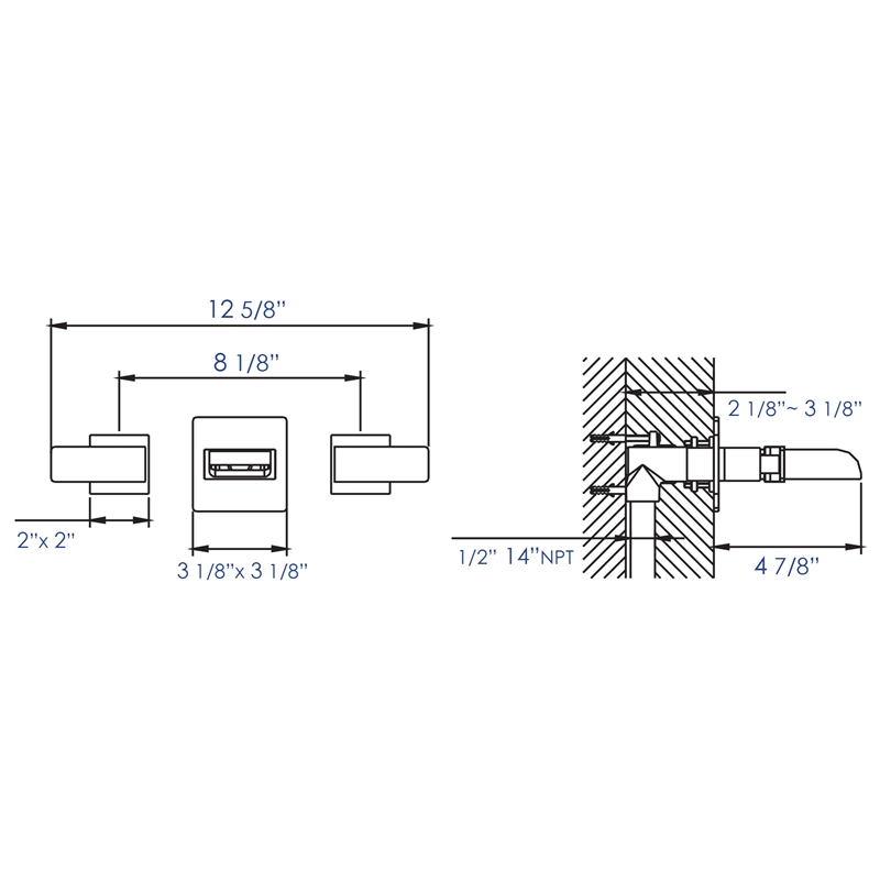 AB1796-BN Gray Brass Widespread Wall Mounted Waterfall Bathroom Faucet