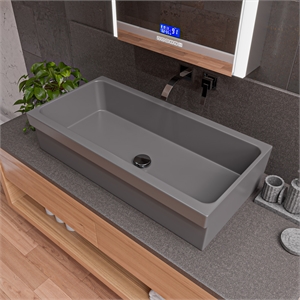 AB36TRGM 36&quot Grey Matte Above Mount Fireclay Bathroom Trough Sink