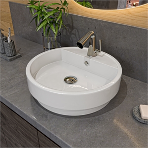 ABC702 White 19&quot Round Semi Recessed Ceramic Sink with Faucet Hole