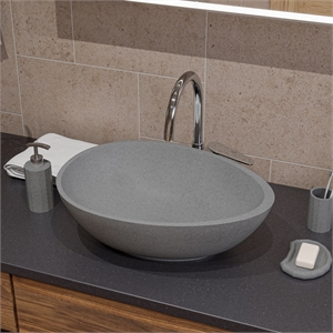 ABCO21O 21&quot Solid Concrete Tear Drop Above Mount Vessel Sink