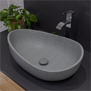 ABCO23O 23&quot Solid Concrete Wavy Oval Above Mount Vessel Sink
