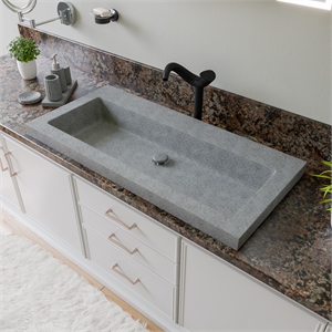 ABCO40TR 40&quot Solid Concrete Gray Matte Trough Sink for the Bathroom