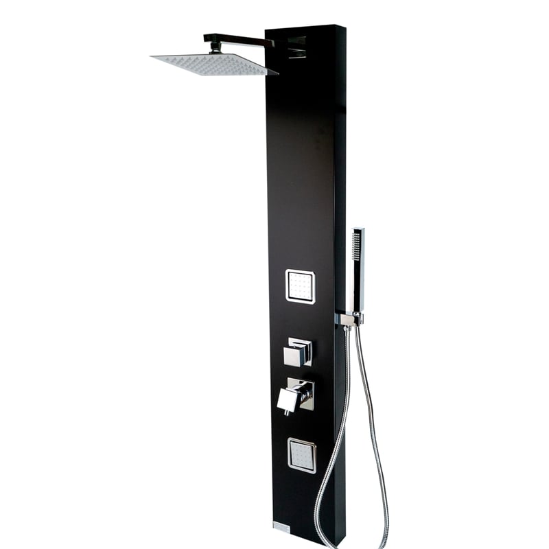 ALFI brand ABSP65B Black Shower Panel with 2 Body Sprays and Rain Shower Head