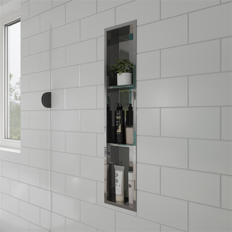 ALFI brand ABN0836-PSS 8 x 36 Stainless Steel Vertical  Bath Shower Niche