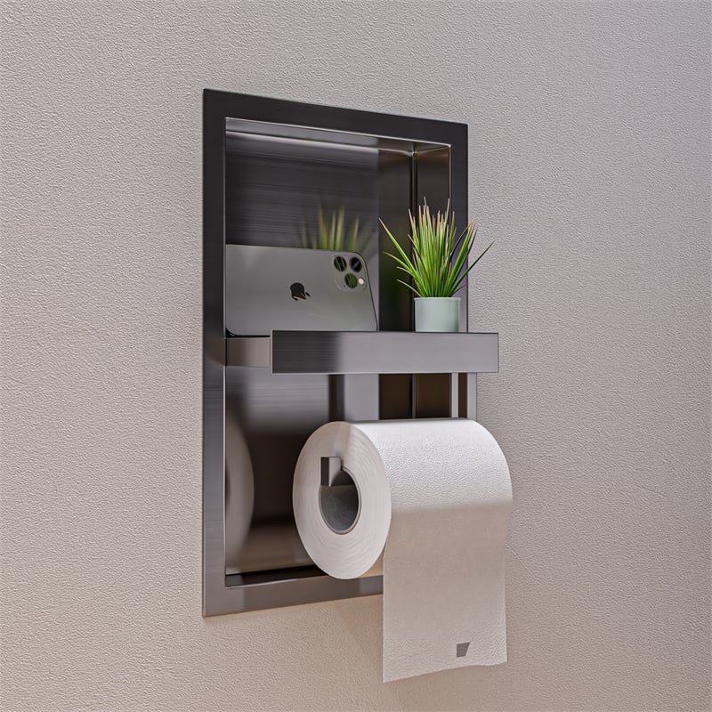 ALFI brand ABTPN88-BSS Brushed Stainless Steel Toilet Paper Holder Niche