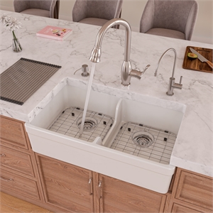 ALFI brand AB5123-W White 32&quot Double Bowl Fireclay Farmhouse Kitchen Sink