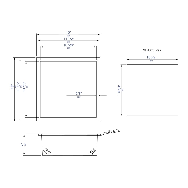 ALFI brand ABN1212-PSS 12 x 12 Stainless Steel Square Bath Shower Niche