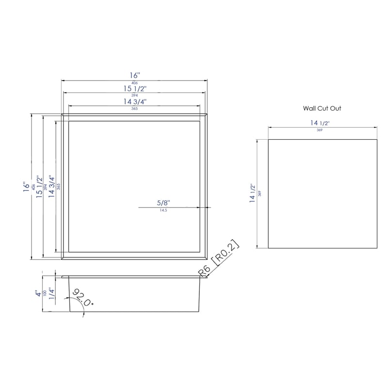 ALFI brand ABN1616-PSS 16 x 16 Stainless Steel Square Bath Shower Niche