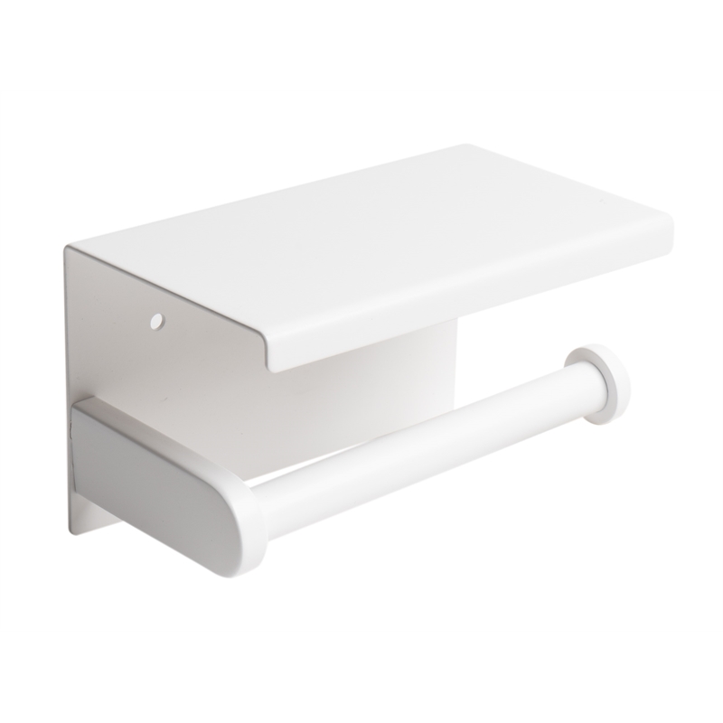 ALFI brand ABTPC66-W White Matte Stainless Steel Toilet Paper Holder with Shelf