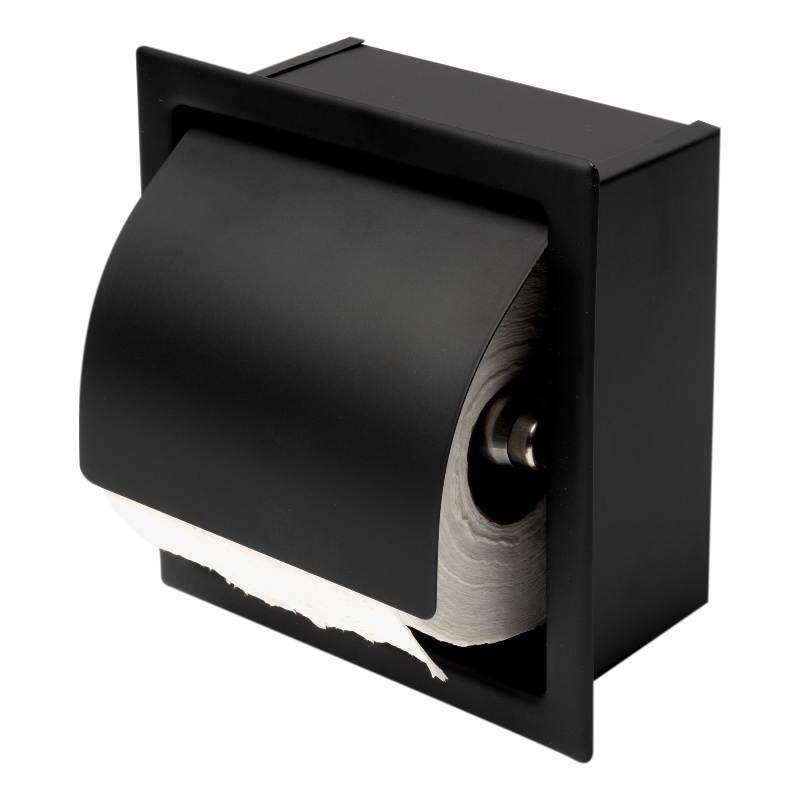 ALFI brand ABTPC77-BLA Black Matte Stainless Steel Recessed Toilet Paper Holder with Cover