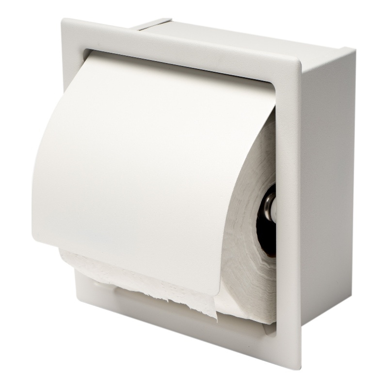 ALFI brand ABTPC77-W White Matte Stainless Steel Recessed Toilet Paper Holder with Cover