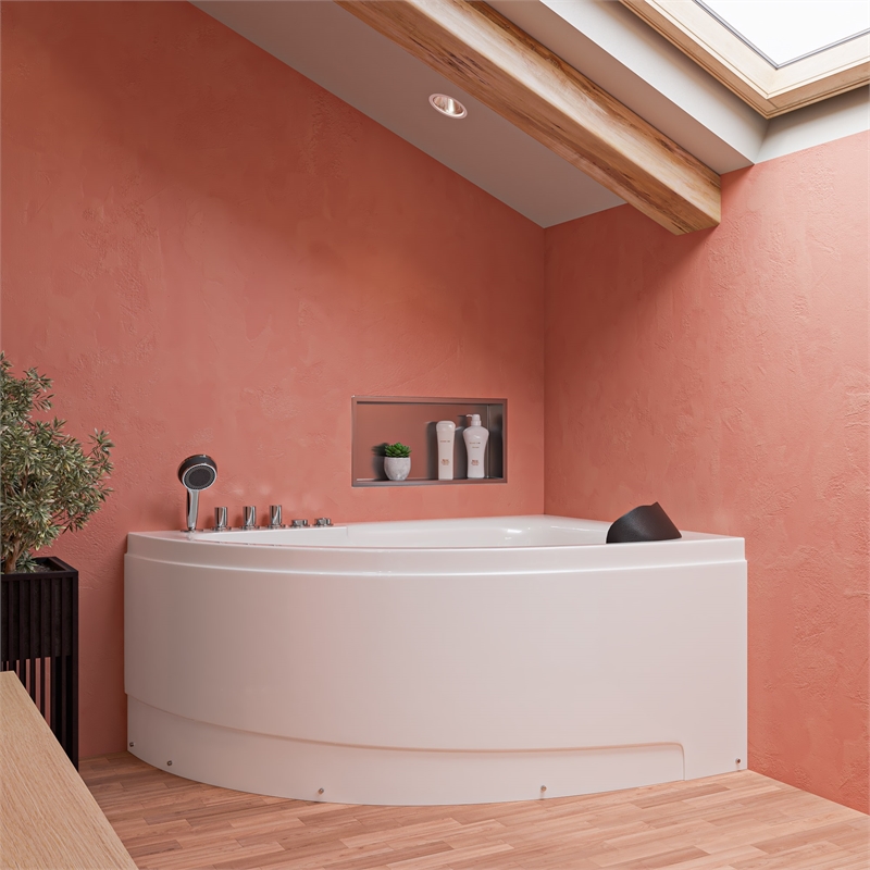 EAGO AM161-L 5' Person Corner White Acrylic Whirlpool Bath Tub - Drain on Left
