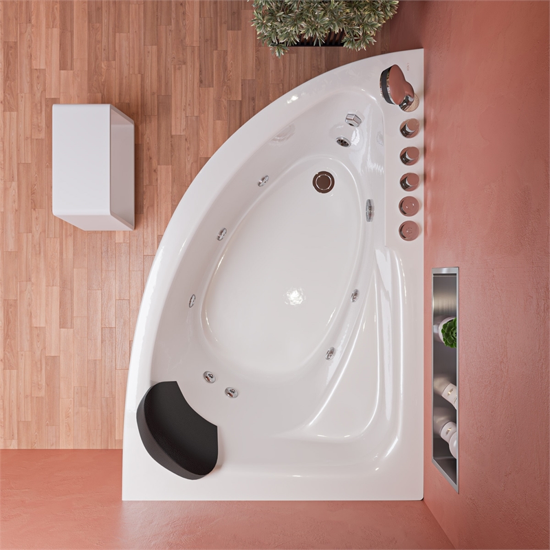 EAGO AM161-L 5' Person Corner White Acrylic Whirlpool Bath Tub - Drain on Left