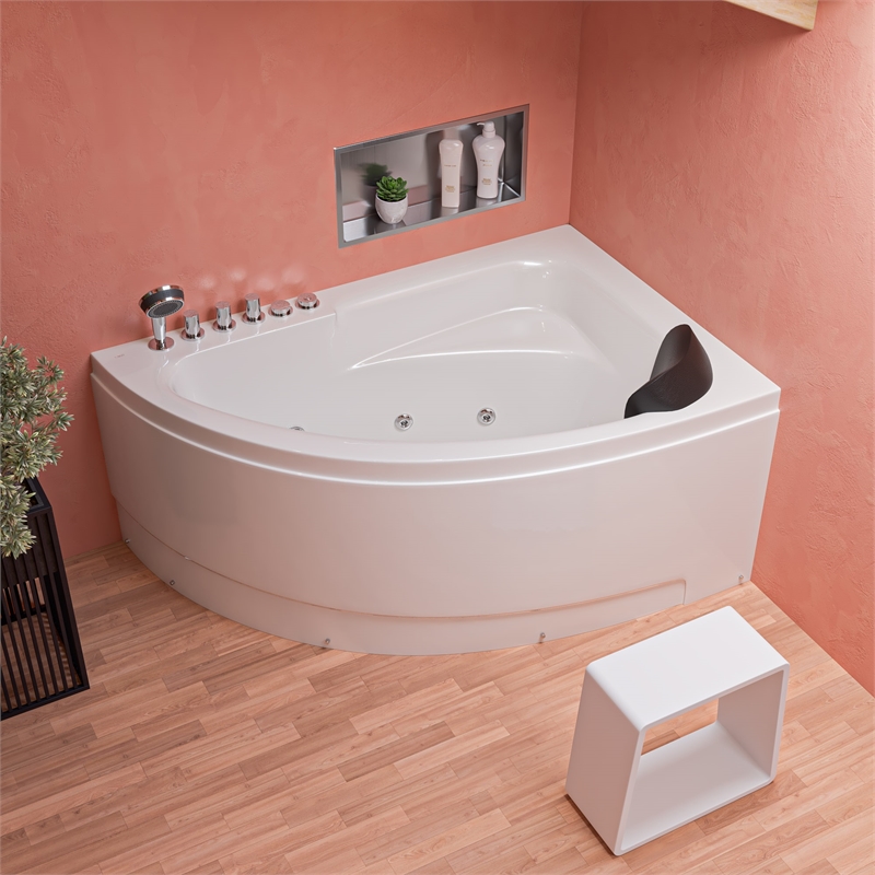 EAGO AM161-L 5' Person Corner White Acrylic Whirlpool Bath Tub - Drain on Left