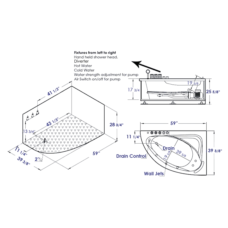 EAGO AM161-L 5' Person Corner White Acrylic Whirlpool Bath Tub - Drain on Left