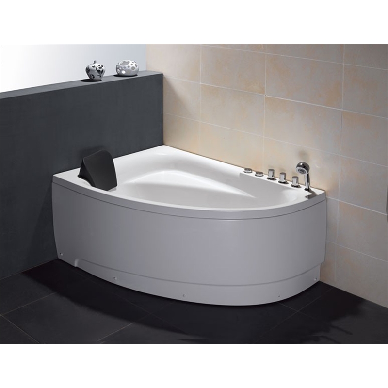 EAGO AM161-R 5' Person Corner White Acrylic Whirlpool Bath Tub - Drain on Right