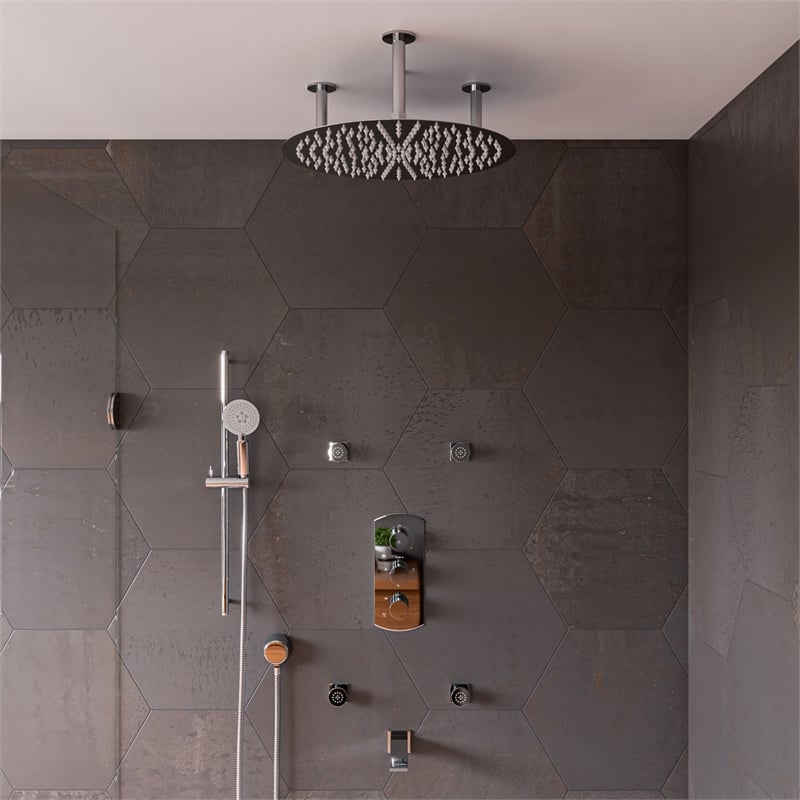 ALFI brand AB4101-PC Chrome 4-Way Thermostatic Valve Shower Mixer /w Round Knobs