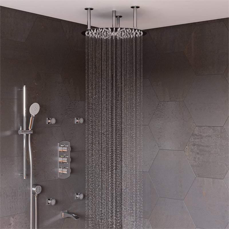 ALFI brand AB4101-PC Chrome 4-Way Thermostatic Valve Shower Mixer /w Round Knobs