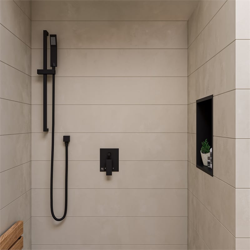 ALFI brand AB5601-BM Black Shower Valve with Square Lever Handle and Diverter