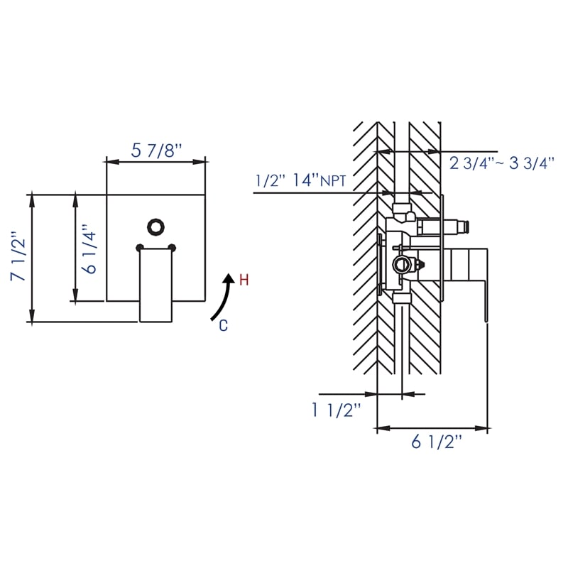 ALFI brand AB6801-PC Chrome Square Pressure Balanced Shower Mixer with Diverter