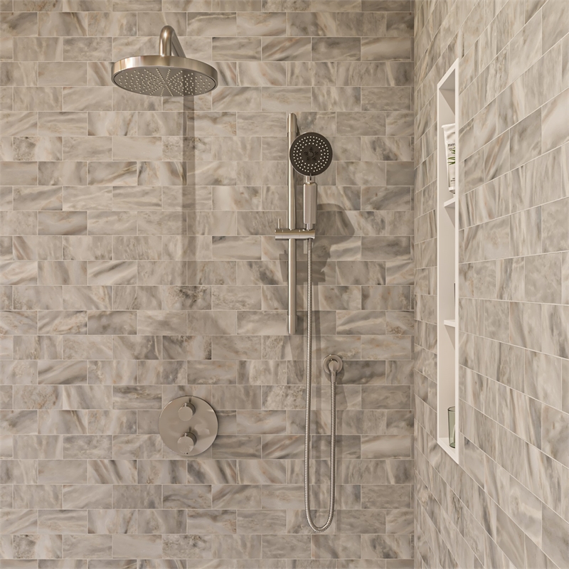 ALFI brand AB2545-BN Brushed Nickel Round Style 2 Way Thermostatic Shower Set