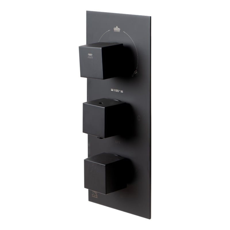 ALFI brand AB2801-BM Black 3-Way Thermostatic Valve Shower Mixer Square Knobs