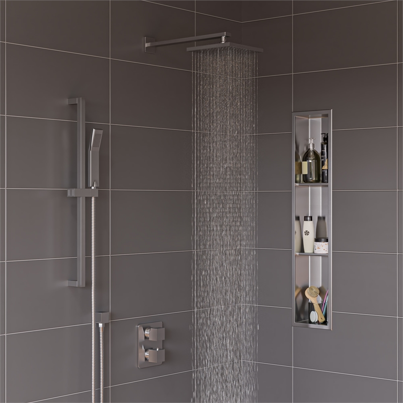 ALFI brand AB2830-BN Brushed Nickel 2 Way Thermostatic Square Shower Set