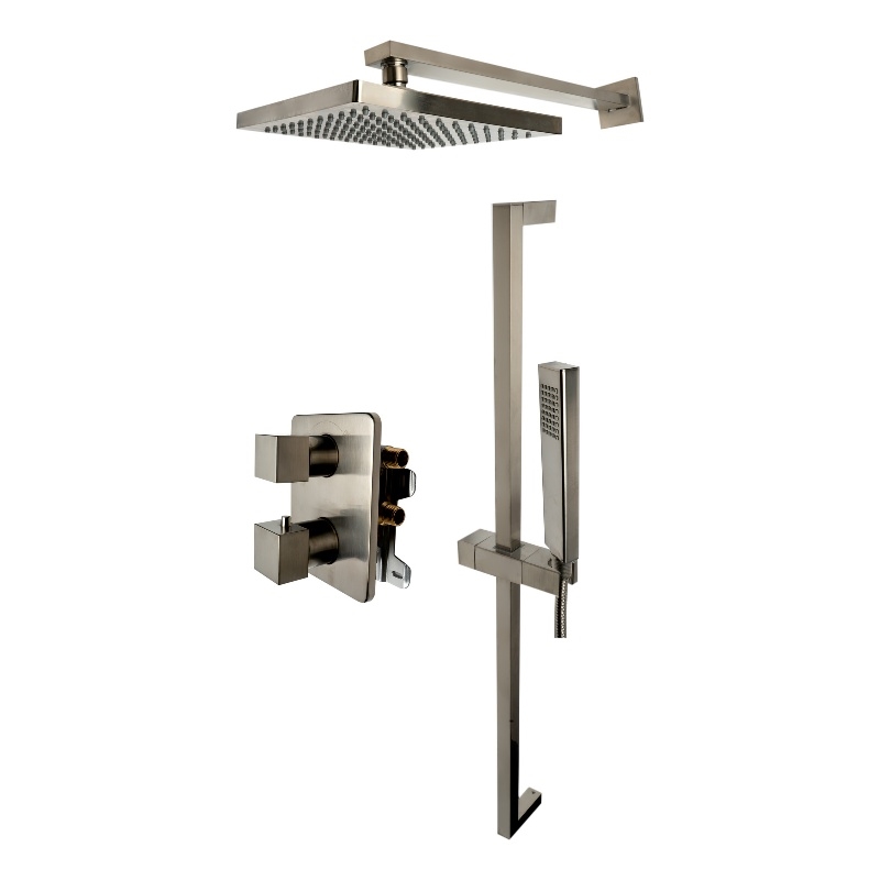 ALFI brand AB2830-BN Brushed Nickel 2 Way Thermostatic Square Shower Set