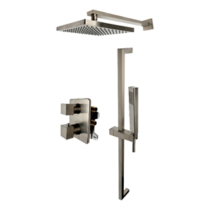 ALFI brand AB2830-BN Brushed Nickel 2 Way Thermostatic Square Shower Set