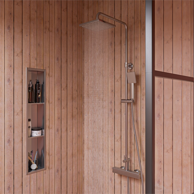 ALFI brand AB2862-BN Brushed Nickel Square Style Thermostatic Exposed Shower Set