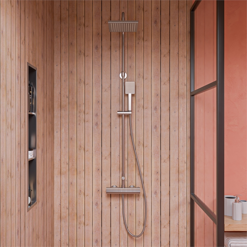 ALFI brand AB2862-BN Brushed Nickel Square Style Thermostatic Exposed Shower Set