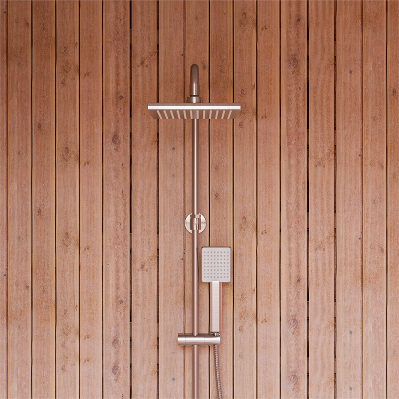 ALFI brand AB2862-BN Brushed Nickel Square Style Thermostatic Exposed Shower Set