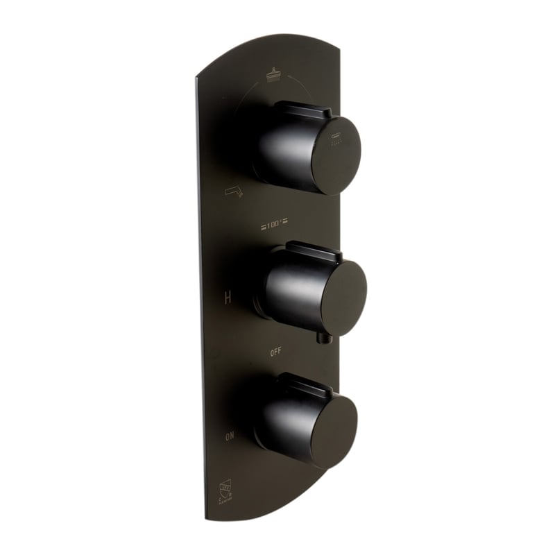 ALFI brand AB4001-BM Black 3-Way Thermostatic Valve Shower Mixer Round Knobs
