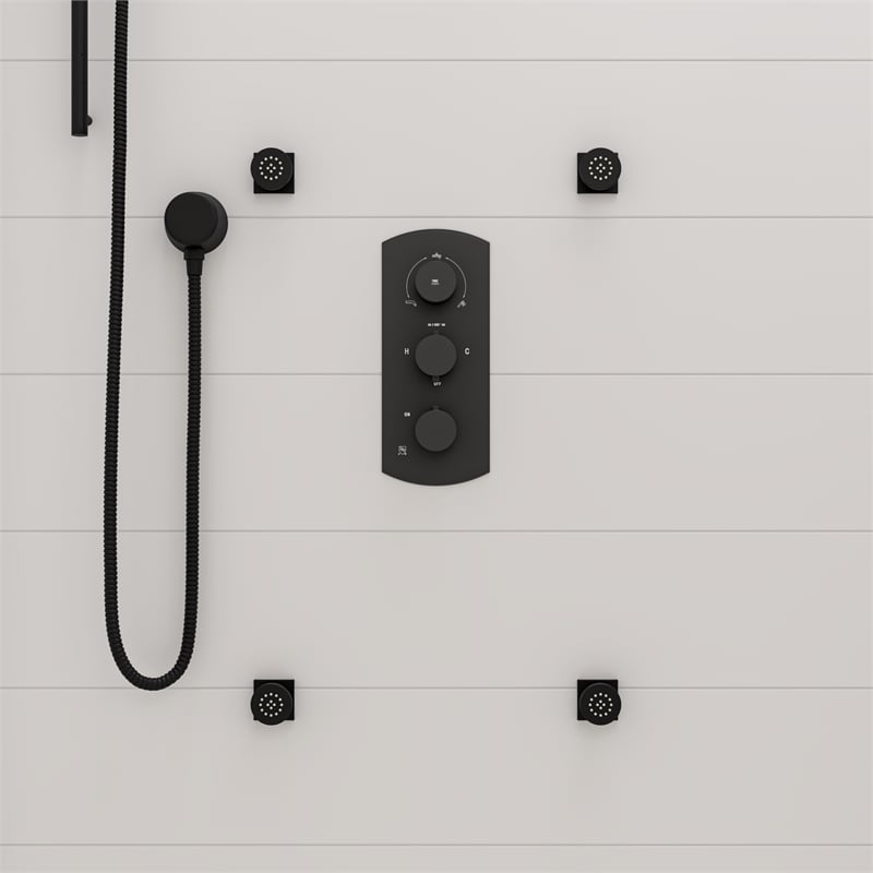 ALFI brand AB4001-BM Black 3-Way Thermostatic Valve Shower Mixer Round Knobs